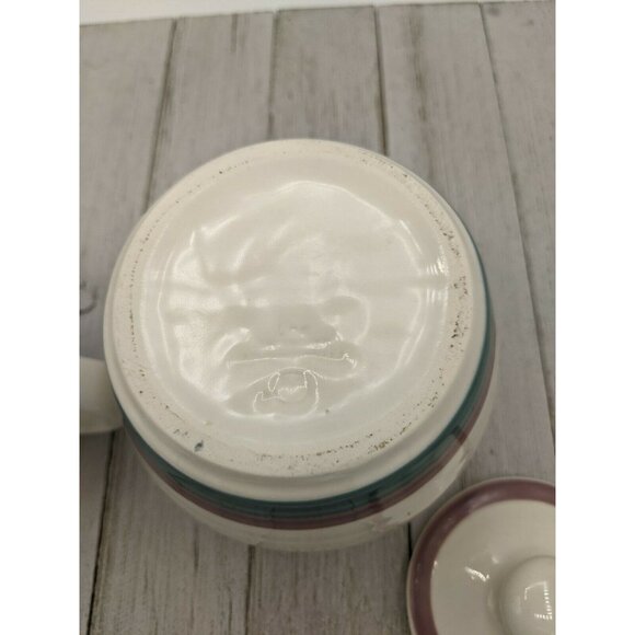 Pfaltzgraff JUNIPER Creamer & Sugar Set Teal Blue Green & Purple Mauve Trim Lid - Picture 7 of 8